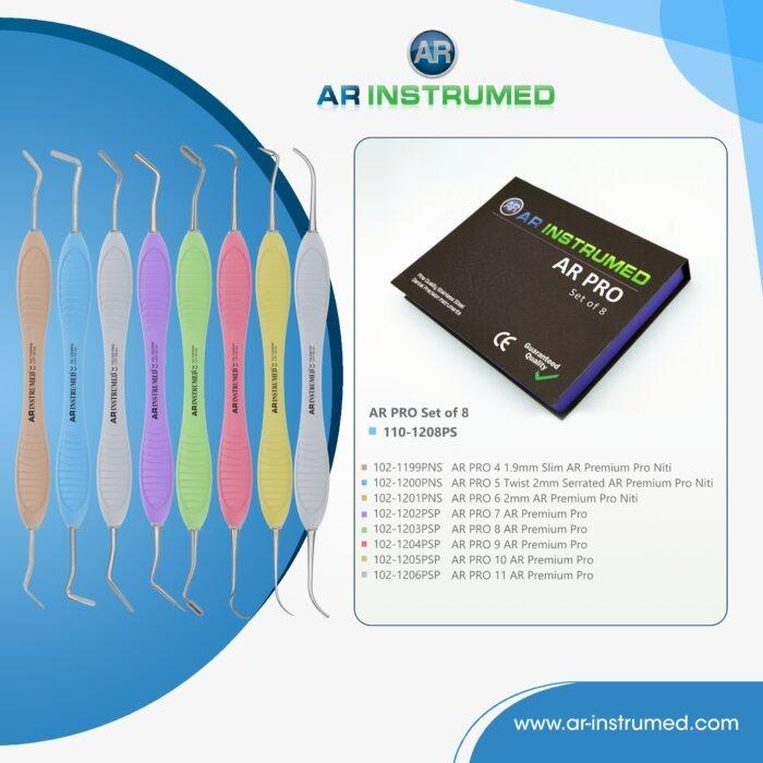 110-1208PSP.jpg AR INSTRUMED 8-piece composite filling instruments set stainless steel double-ended dental restorative tools with silicone handles